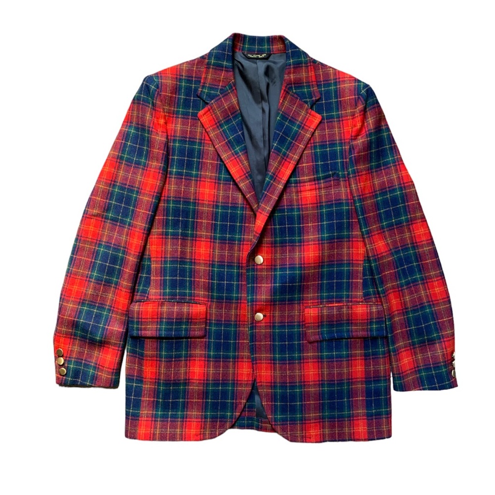 Vintage Marshall Field & Company Red & Blue Plaid Two Button Blazer L